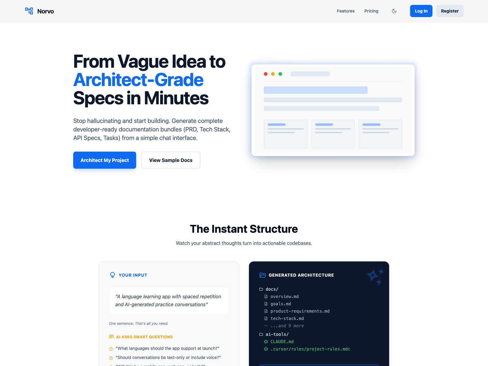 Norvo — AI project architect SaaS
